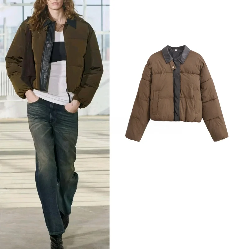 Retro Loose Casual Collar Long Sleeve Color Block PU Leather Cotton Jacket Women's Autumn New Style Fashionable Outerwear
Retro Loose Casual Collar Long Sleeve Color Block PU Leather Cotton Jacket Women's Autumn New Style Fashionable Outerwear