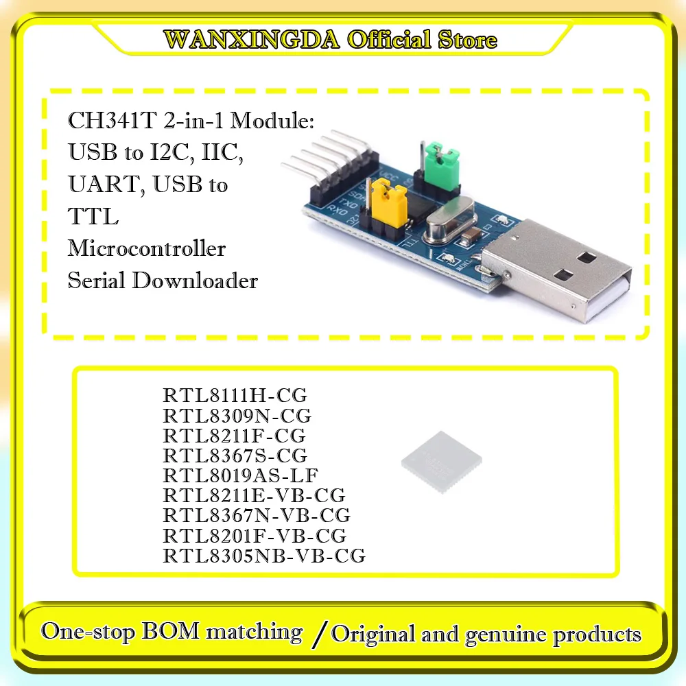 RTL8201F RTL8305NB 8367N 8367S 8211E 8019AS 8211F 8309N 8111H VB CG LF CH341T 2-in-1 Module: USB to I2C, IIC, UART, USB to TTL
RTL8201F RTL8305NB 8367N 8367S 8211E 8019AS 8211F 8309N 8111H VB CG LF CH341T 2-in-1 Module: USB to I2C, IIC, UART, USB to TTL