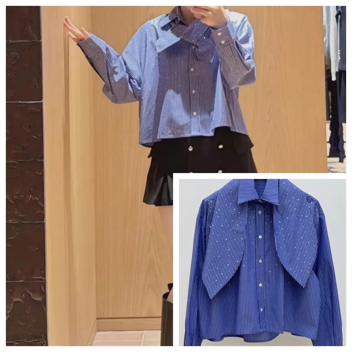 Diamond Decoration Women Blue Stripes Short Shirt 2026 Early Spring Tie Turn-Down Collar Female Single-Breasted Blouse Top
Diamond Decoration Women Blue Stripes Short Shirt 2026 Early Spring Tie Turn-Down Collar Female Single-Breasted Blouse Top