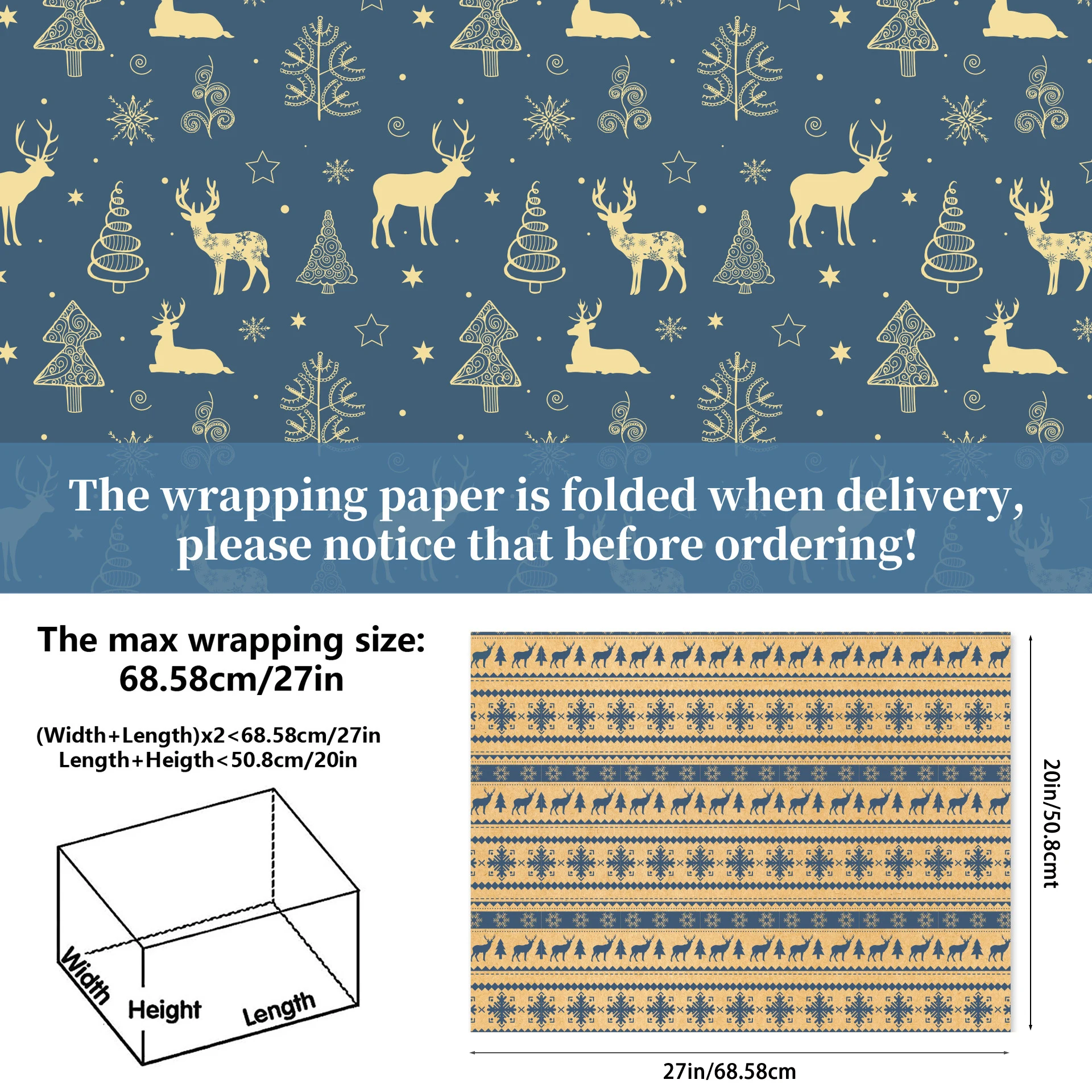 Festival Decorative Paper Patterned Kraft Paper Sheets Christmas Wrapping Paper Reusable Reindeer Gift Wrap For Presents Gift
Festival Decorative Paper Patterned Kraft Paper Sheets Christmas Wrapping Paper Reusable Reindeer Gift Wrap For Presents Gift