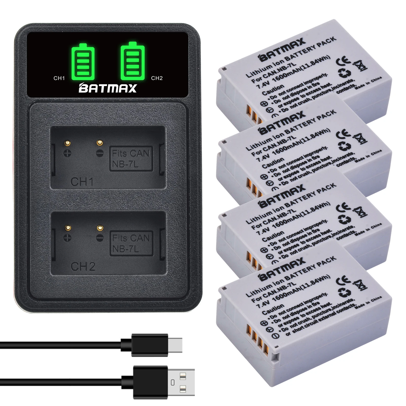 Batmax NB-7L Bateria NB 7L NB7L Battery+New LED USB Dual Charger with Type C Port for Canon PowerShot G10 G11 G12 SX30IS
Batmax NB-7L Bateria NB 7L NB7L Battery+New LED USB Dual Charger with Type C Port for Canon PowerShot G10 G11 G12 SX30IS