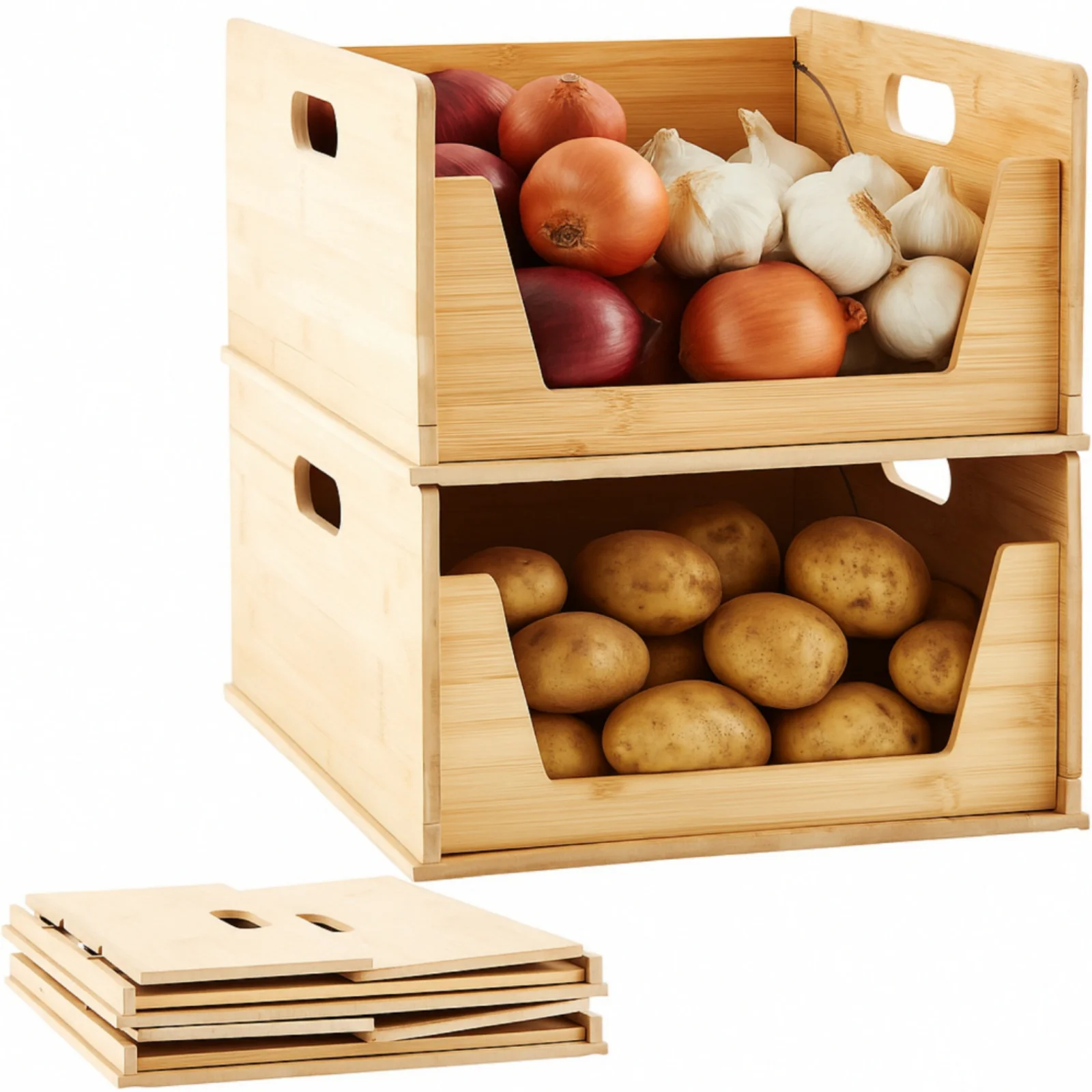 2 Pack Bamboo Pantry Organizers Storage Bins Large Stackable Open Front Potato And Onion Storage Baskets Foldable Kitchen Counter Organizer for Pantry Food Organization, 12.8 X 15.8 X 7.4 Inch
2 Pack Bamboo Pantry Organizers Storage Bins Large Stackable Open Front Potato And Onion Storage Baskets Foldable Kitchen Counter Organizer for Pantry Food Organization, 12.8 X 15.8 X 7.4 Inch