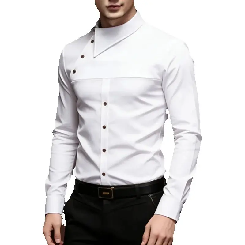 Spring Men's Long Sleeved Shirt Casual Solid Color Irregular Collar with Diagonal Button Design Fashionable Nightclub Wear
Spring Men's Long Sleeved Shirt Casual Solid Color Irregular Collar with Diagonal Button Design Fashionable Nightclub Wear