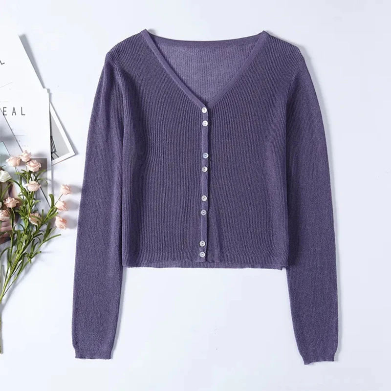 Summer New Ice Silk Sunscreen Knit Sweater Simple Casual Fashion Women's Sweater Solid Color Elegant V-Neck Ladies Cardigan
Summer New Ice Silk Sunscreen Knit Sweater Simple Casual Fashion Women's Sweater Solid Color Elegant V-Neck Ladies Cardigan