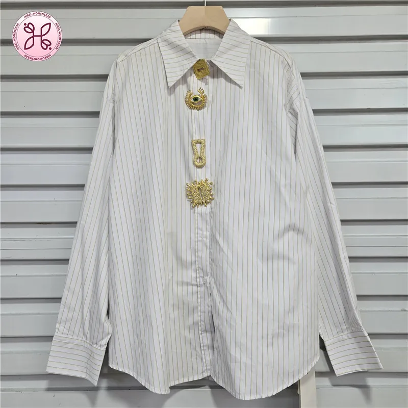 Изысканная женская рубашка в полоску в стиле французского стритстайла, свободного кроя, с длинным рукавом, уникальный дизайн с 3D-пуговицами
Изысканная женская рубашка в полоску в стиле французского стритстайла, свободного кроя, с длинным рукавом, уникальный дизайн с 3D-пуговицами