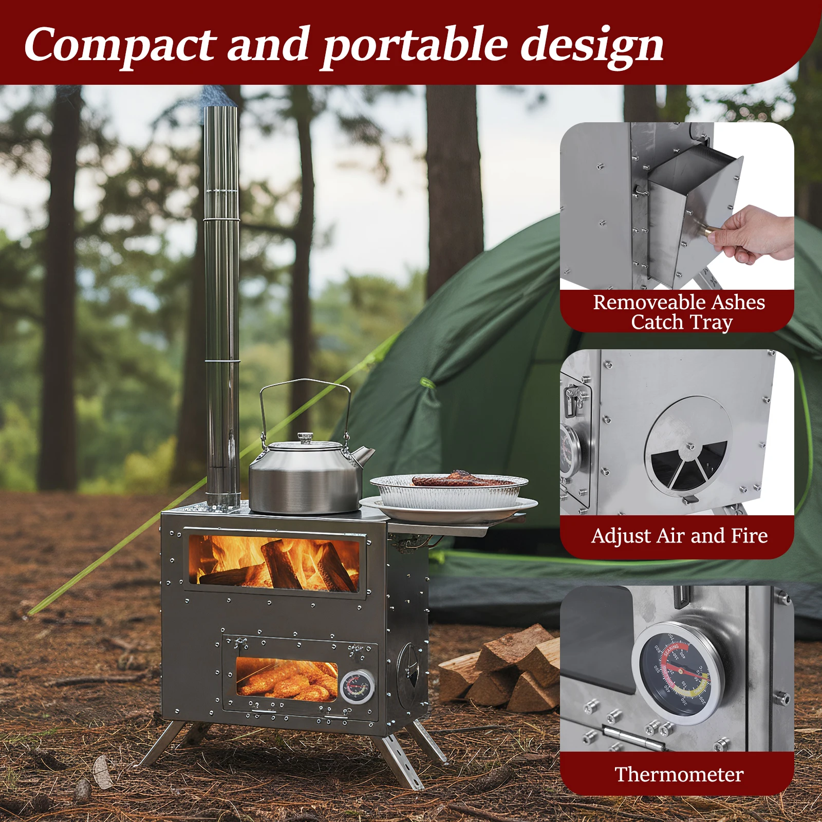 Tent Wood Burning Stove with Chimney Pipe Portable Wood Stove with Oven for Outdoor Heating & Cooking Ice Fishing Hunting
Tent Wood Burning Stove with Chimney Pipe Portable Wood Stove with Oven for Outdoor Heating & Cooking Ice Fishing Hunting