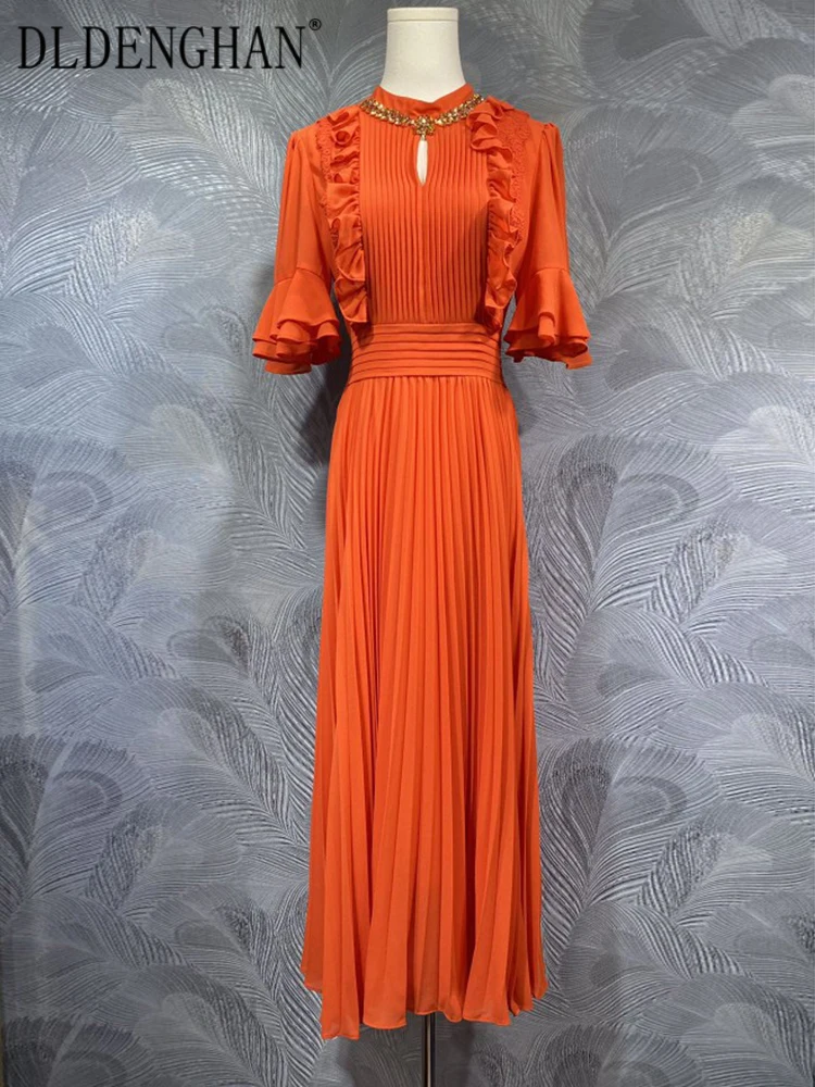 DLDENGHAN Women's Diamonds Stand Collar Flare Sleeve Elegant Party Solid Color Pleated Dresses Fashion Spring New
DLDENGHAN Women's Diamonds Stand Collar Flare Sleeve Elegant Party Solid Color Pleated Dresses Fashion Spring New
