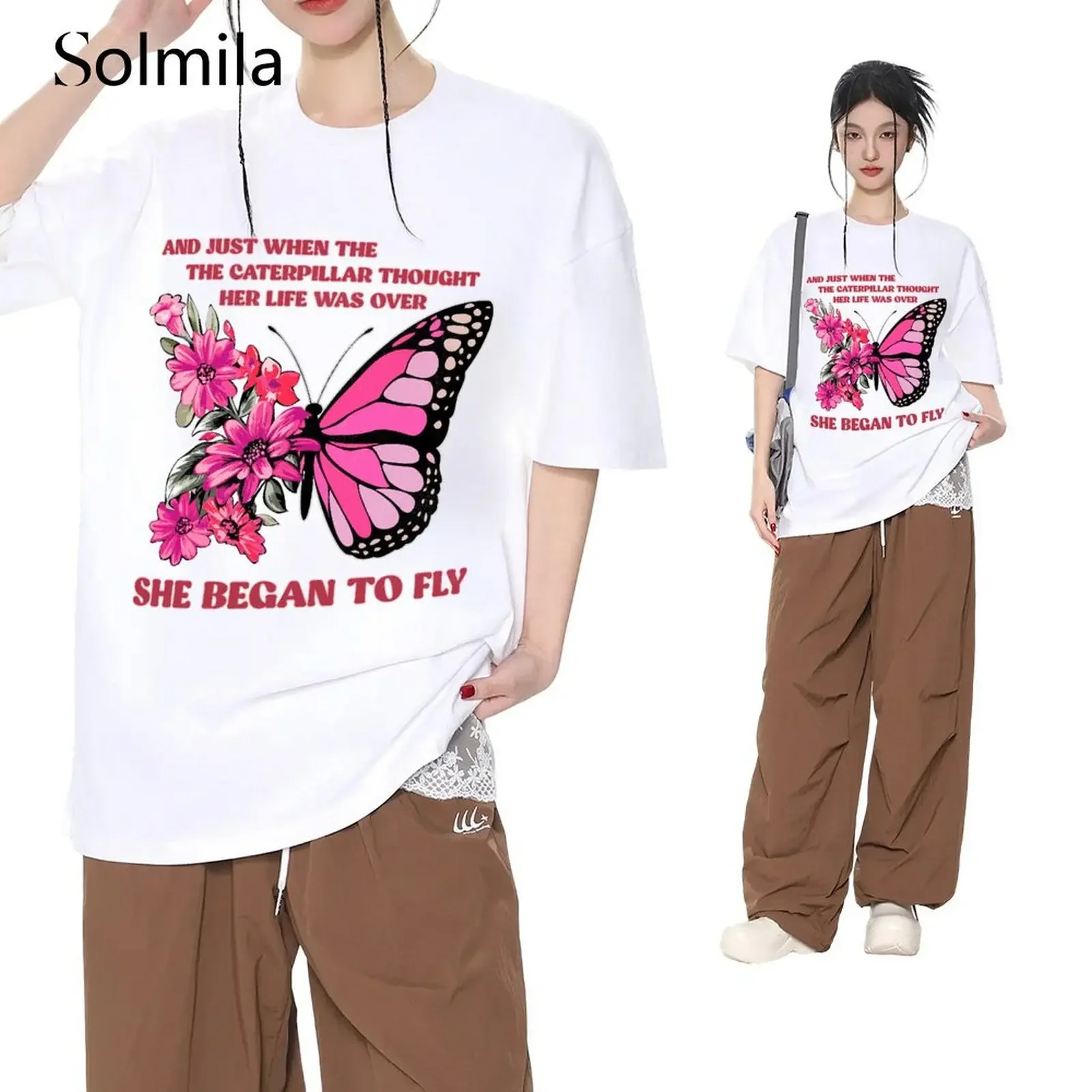 Women's 2025 Summer Butterfly Letter Print Korean Loose Round Neck Solid Color Short Sleeve Soft T Shirt Sleeve Streetwear Top
Women's 2025 Summer Butterfly Letter Print Korean Loose Round Neck Solid Color Short Sleeve Soft T Shirt Sleeve Streetwear Top