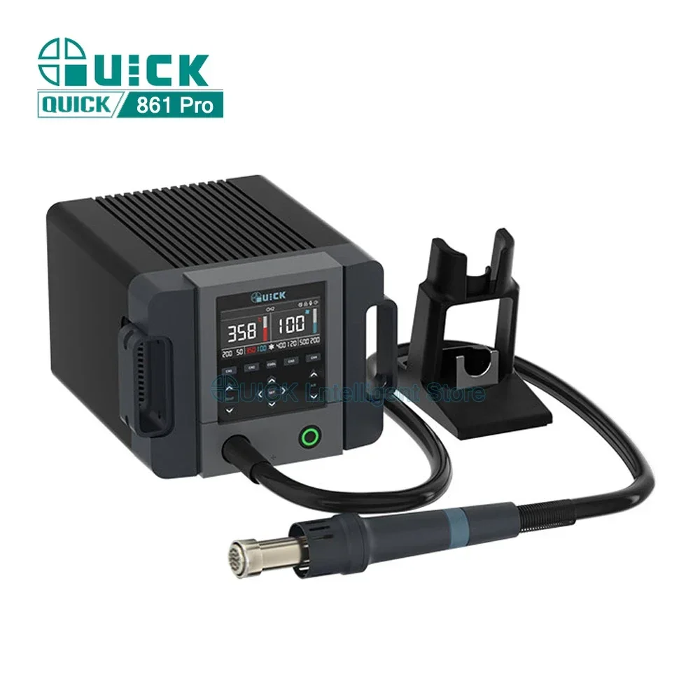 QUICK 861 Pro Hot Air Rework Station Soldering Station Intelligent Digital Display 1300W Desoldering Station For PCB Chip Repair
QUICK 861 Pro Hot Air Rework Station Soldering Station Intelligent Digital Display 1300W Desoldering Station For PCB Chip Repair