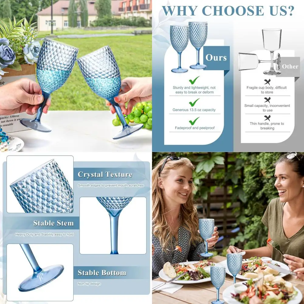 Reusable 13.5oz Acrylic Wine Glasses with Long Stems, Ideal for Weddings, Parties, and Restaurants
Reusable 13.5oz Acrylic Wine Glasses with Long Stems, Ideal for Weddings, Parties, and Restaurants