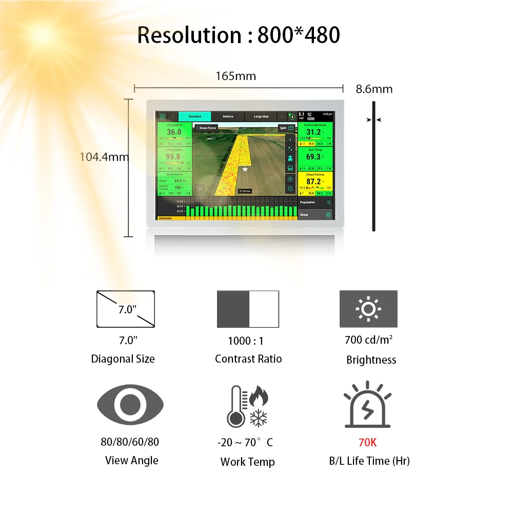 7.0" 800*480 LCD Panel LVDS Interface TCG070WVLPEANN-AN30 Farm Navigation Display 7 Inch LCD Modules
7.0" 800*480 LCD Panel LVDS Interface TCG070WVLPEANN-AN30 Farm Navigation Display 7 Inch LCD Modules