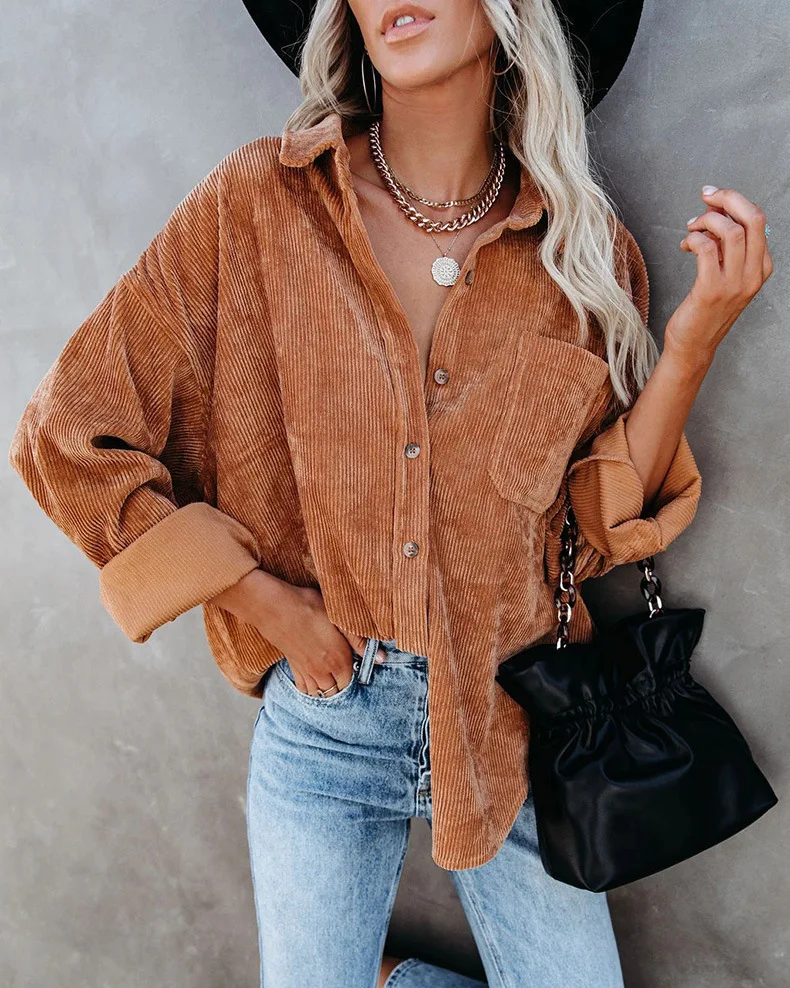New Arrival Women's Shirt Solid Color Lapel Bumper Casual Coat Oversize Women's Corduroy Loose Casual Shirts for Women Blouses
New Arrival Women's Shirt Solid Color Lapel Bumper Casual Coat Oversize Women's Corduroy Loose Casual Shirts for Women Blouses