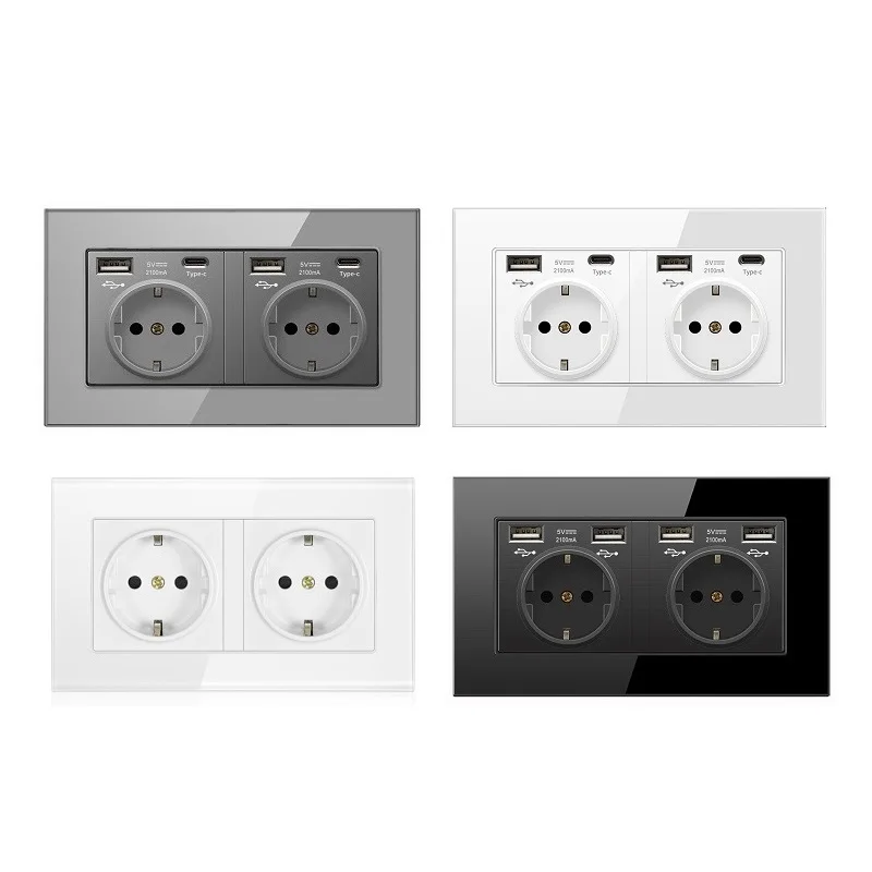 Glass Panel 146 Type Germany EU Standard White Black Grey Wall Socekts Electrical Outlets with USB Type C
Glass Panel 146 Type Germany EU Standard White Black Grey Wall Socekts Electrical Outlets with USB Type C