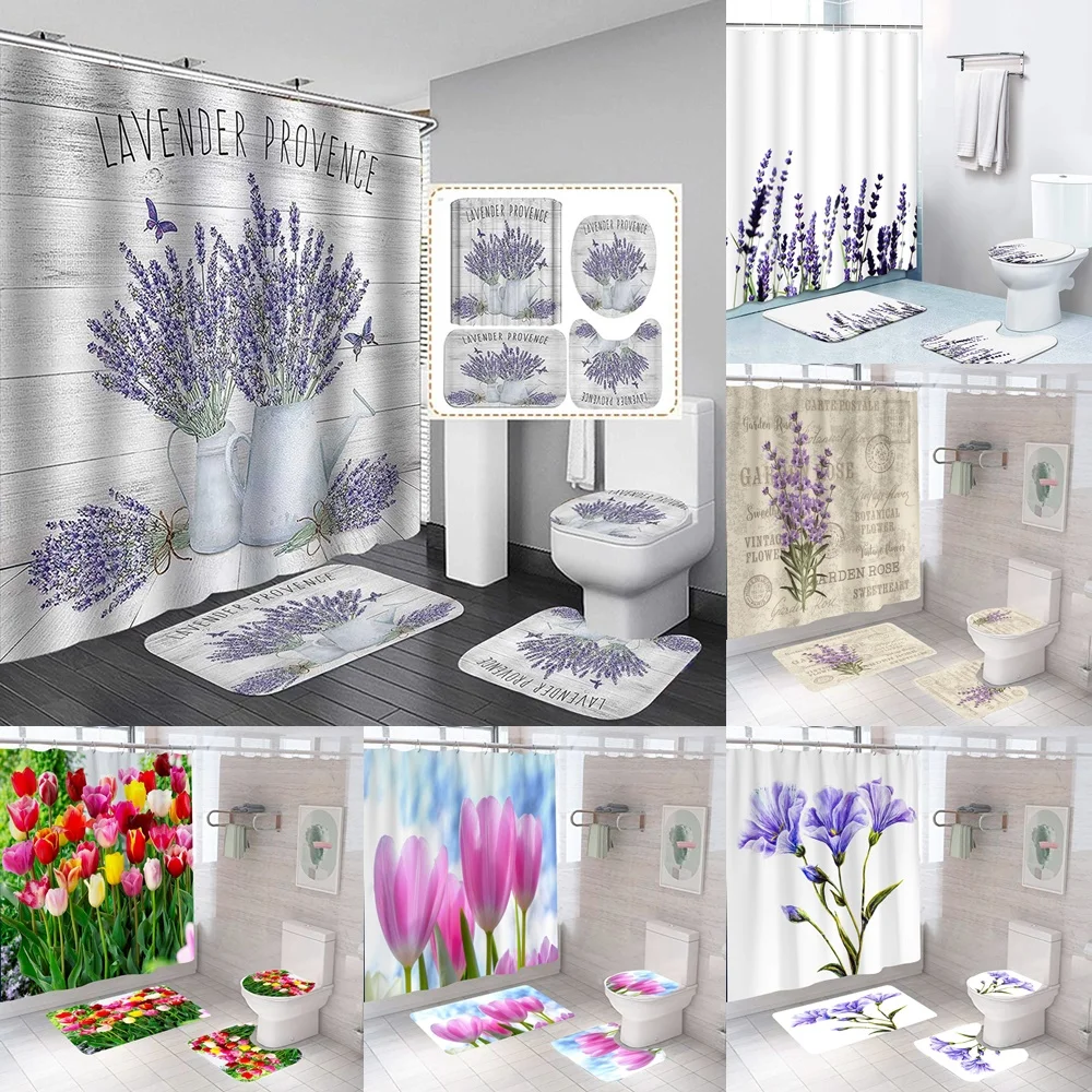 Purple Lavenders Shower Curtain Set Non-Slip Rug Toilet Lid Cover Bath Mat Flower Pastoral Modern Floral Rural Bathroom Curtains
Purple Lavenders Shower Curtain Set Non-Slip Rug Toilet Lid Cover Bath Mat Flower Pastoral Modern Floral Rural Bathroom Curtains