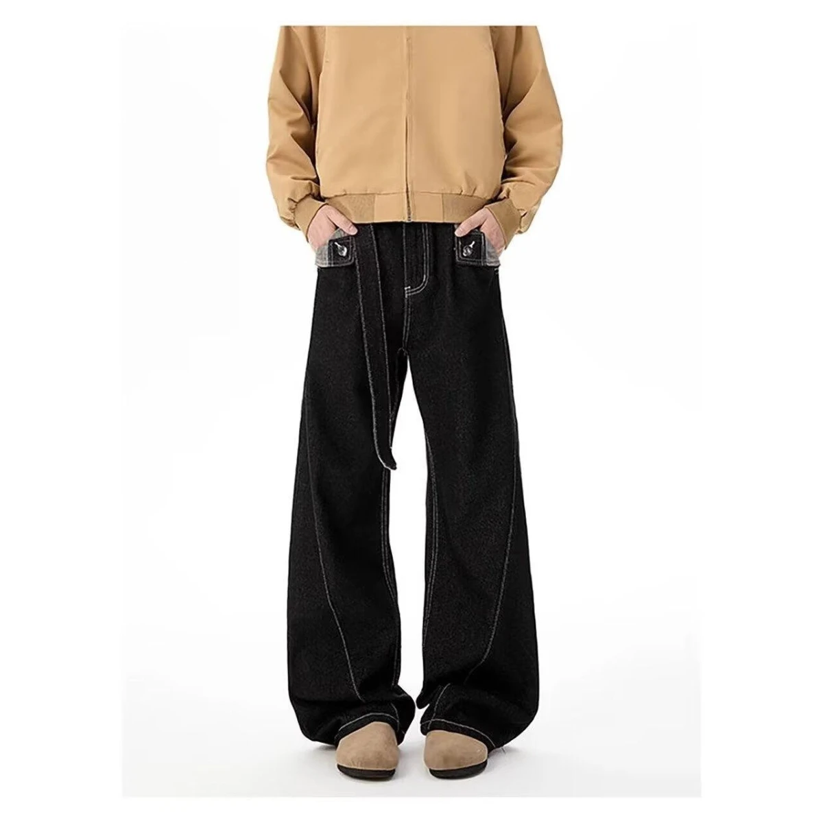 Американские джинсы High Street Bla сшитыми широкими штанинами, мужские винтажные свободные прямые брюки с высокой талией, брюки длиной до пола
Американские джинсы High Street Bla сшитыми широкими штанинами, мужские винтажные свободные прямые брюки с высокой талией, брюки длиной до пола