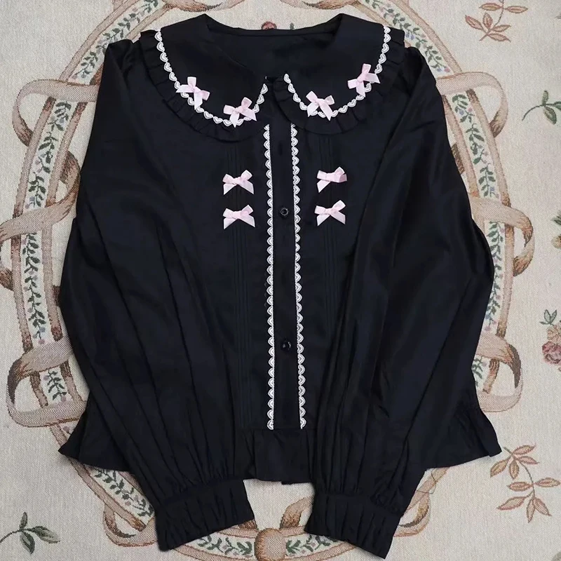 Japanese Lolita Shirts Women Sweet Kawaii Peter Pan Collar Bottoming Blouse Long Sleeve Cute Bow Patchwork Casual Preppy Tops
Japanese Lolita Shirts Women Sweet Kawaii Peter Pan Collar Bottoming Blouse Long Sleeve Cute Bow Patchwork Casual Preppy Tops