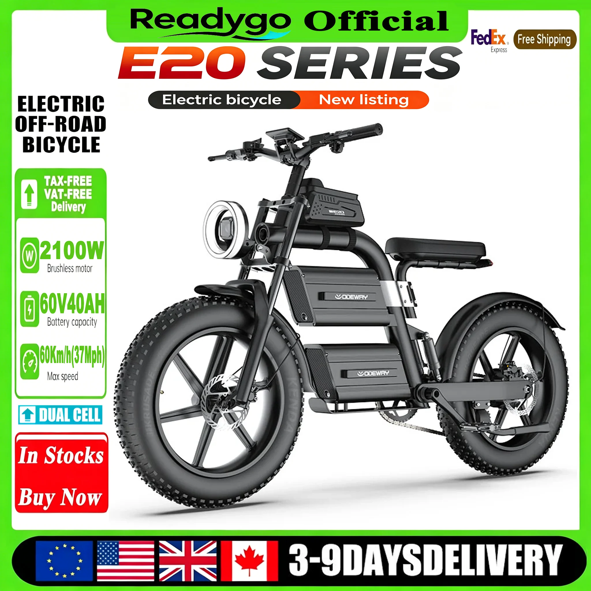 Readygo E20 Dual Battery Ebike 2000W 60V 20Inch Fat Tire Off Road Powerful Mountain Electric Bicycle
Readygo E20 Dual Battery Ebike 2000W 60V 20Inch Fat Tire Off Road Powerful Mountain Electric Bicycle