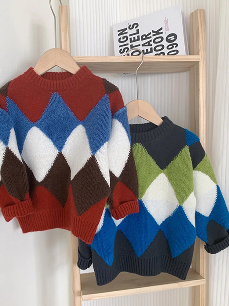Autumn New Children's Clothing Children's Korean Version Contrast Color Diamond Pullover Boy Retro Knitted Sweater
Autumn New Children's Clothing Children's Korean Version Contrast Color Diamond Pullover Boy Retro Knitted Sweater
