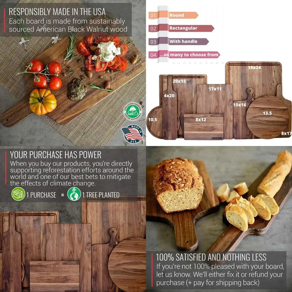 Sustainable Hardwood Walnut Butcher Block with Handle, 8x17 inches, Crafted in USA
Sustainable Hardwood Walnut Butcher Block with Handle, 8x17 inches, Crafted in USA