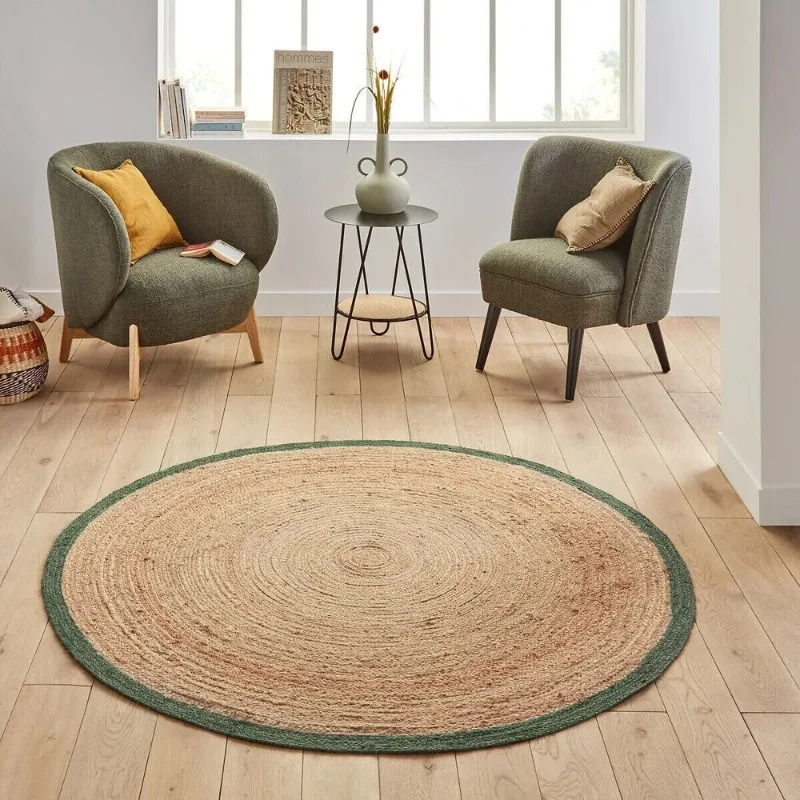Round Rug Jute Farmhouse Natural Floor Rug Beige with Green Handmade Carpet
Round Rug Jute Farmhouse Natural Floor Rug Beige with Green Handmade Carpet