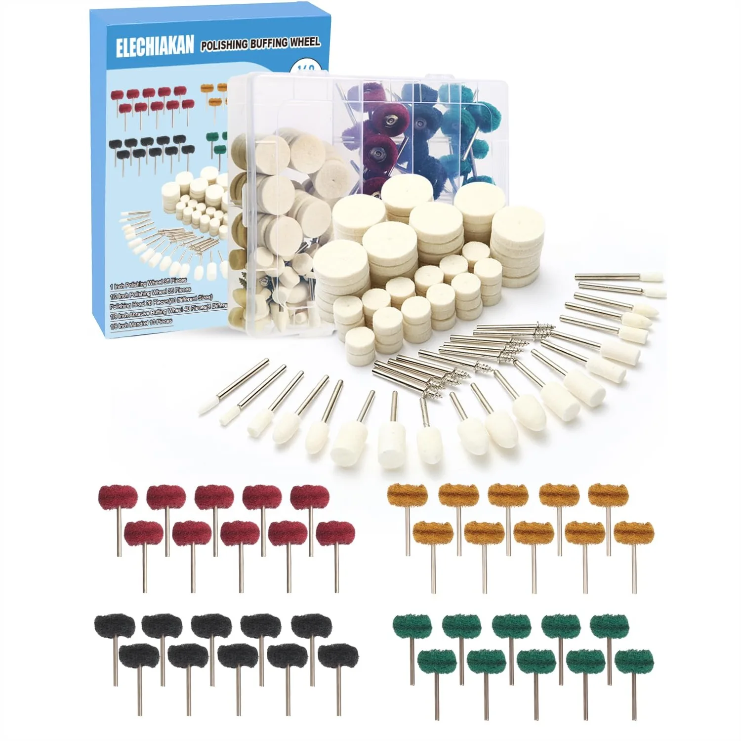 140 PCS Polishing Kit for Dremel, Abrasive Buffing Wheels with 1/8 Inch Shank, Sanding Kit for Metal, Resin, Wood, Jewelry
140 PCS Polishing Kit for Dremel, Abrasive Buffing Wheels with 1/8 Inch Shank, Sanding Kit for Metal, Resin, Wood, Jewelry