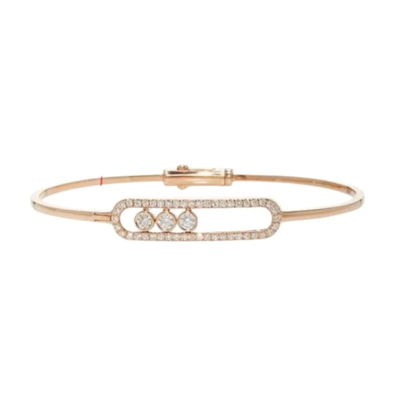 Rose Gold Plated Paved Oval Slide Bangle, Thin Cuff Bracelet with Three Floating Stones
Rose Gold Plated Paved Oval Slide Bangle, Thin Cuff Bracelet with Three Floating Stones
