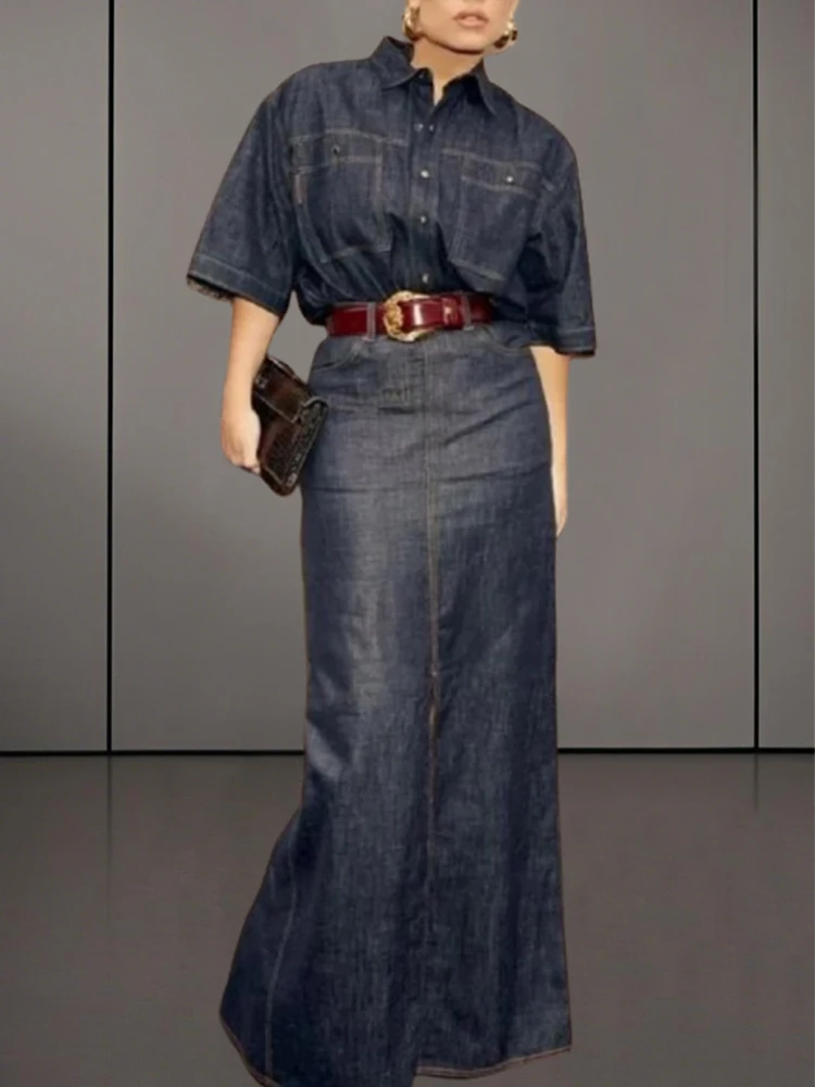 Gymystar 2 Pieces Set for Woman Imitation Denim Shirts&Skirts Summer Fashion Loose Lapel Tops No Belt Zipper Skirt Outfit Female
Gymystar 2 Pieces Set for Woman Imitation Denim Shirts&Skirts Summer Fashion Loose Lapel Tops No Belt Zipper Skirt Outfit Female