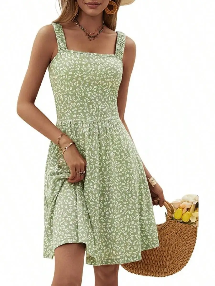 Womens Summer Square Neck Sleeveless A-Line Midi Dress With Pockets Floral Print
Womens Summer Square Neck Sleeveless A-Line Midi Dress With Pockets Floral Print