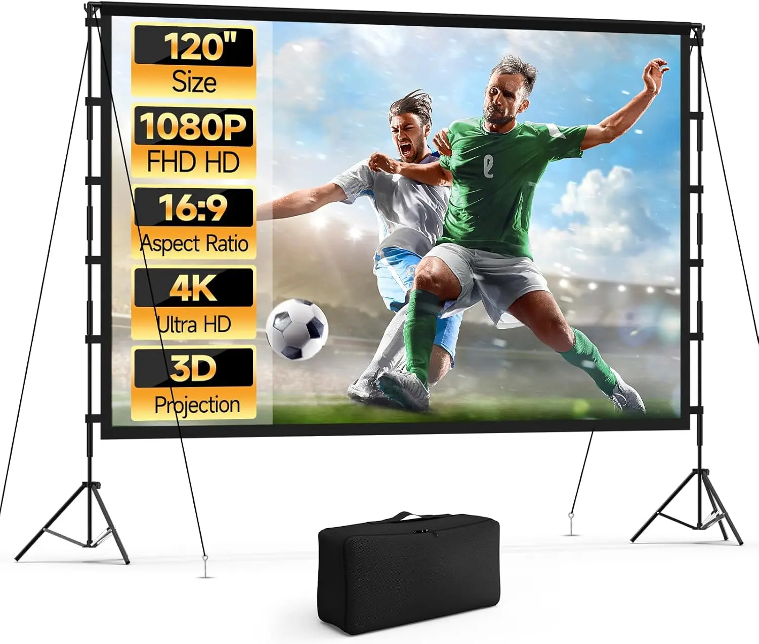 120 Inch Projector Screen with Stand, 16:9 4K HD Portable for Indoor Outdoor Home Theater Camping Movie Night
120 Inch Projector Screen with Stand, 16:9 4K HD Portable for Indoor Outdoor Home Theater Camping Movie Night