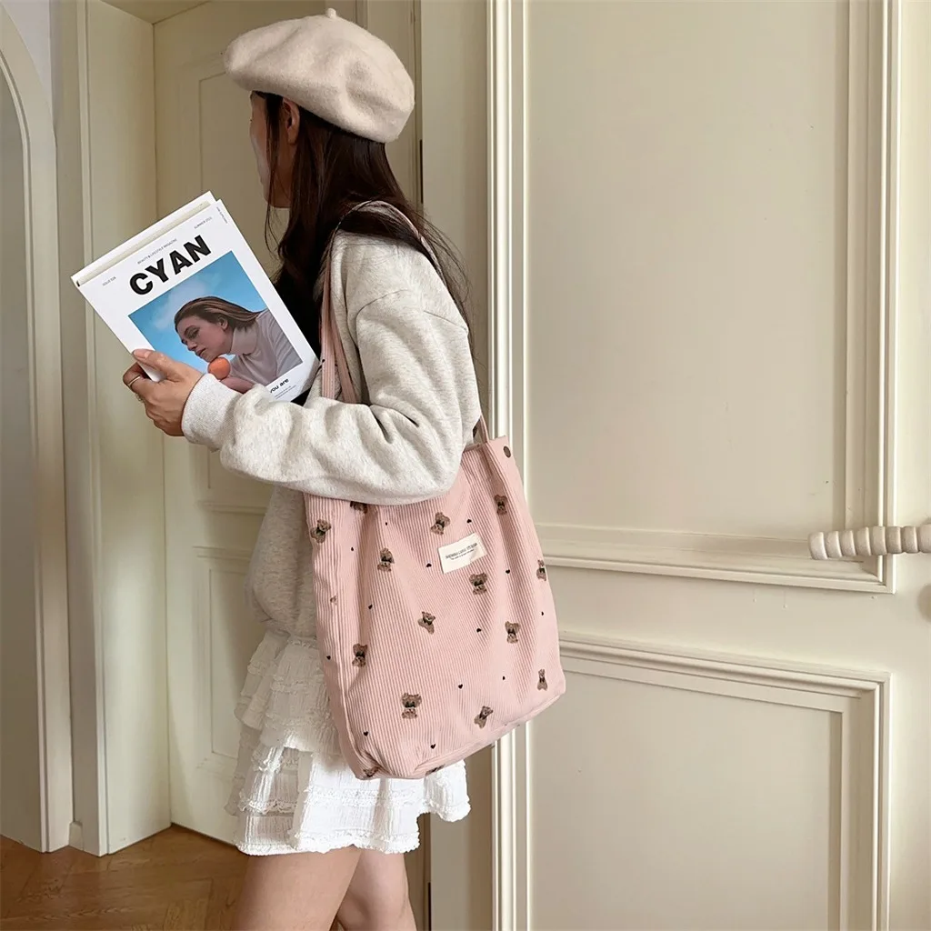 Dual Strap Bag Trendy Corduroy Tote Bag Large Capacity Handbag Versatile Magnetic Closure Bag For Campus Life Daily School Use Dual Strap Bag Trendy Corduroy Tote Bag Large Capacity Handbag Versatile Magnetic Closure Bag For Campus Life Daily School Use