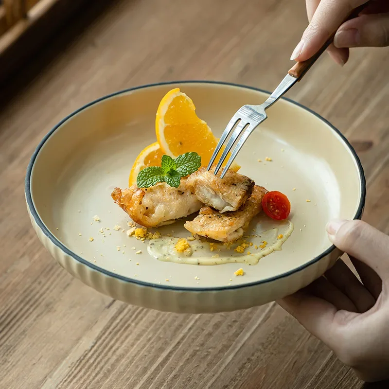 Japanese Retro Style High Value Creative Relief Design Steak Pasta Ceramic Disc Household Micro Flaw
Japanese Retro Style High Value Creative Relief Design Steak Pasta Ceramic Disc Household Micro Flaw