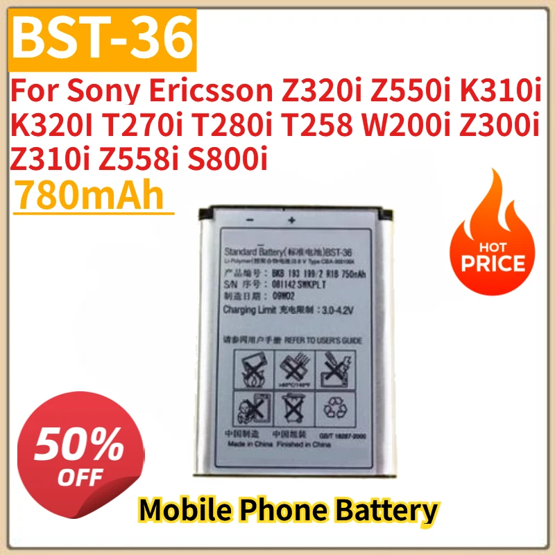 New BST-36 Mobile Phone Battery 780mAh For Sony Ericsson Z320i Z550i K310i K320I T270i T280i T258 W200i Z300i Z310i Z558i S800i
New BST-36 Mobile Phone Battery 780mAh For Sony Ericsson Z320i Z550i K310i K320I T270i T280i T258 W200i Z300i Z310i Z558i S800i