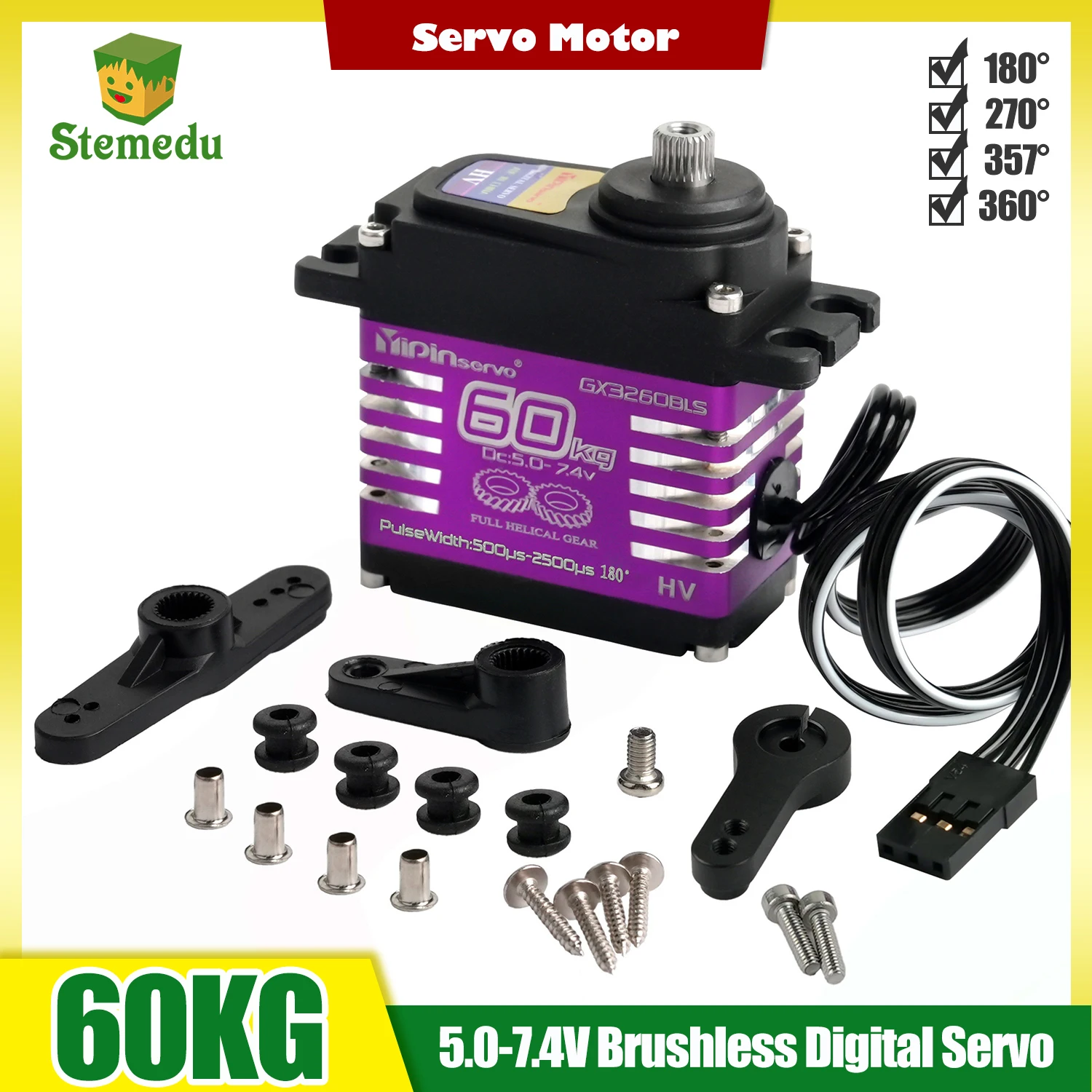 60KG Digital Servo YP3260BLS High Torque Brushless RC Servo Waterproof IP67 Steel Oblique Gear For 1/8 1/10 Robot Crawler Cars
60KG Digital Servo YP3260BLS High Torque Brushless RC Servo Waterproof IP67 Steel Oblique Gear For 1/8 1/10 Robot Crawler Cars