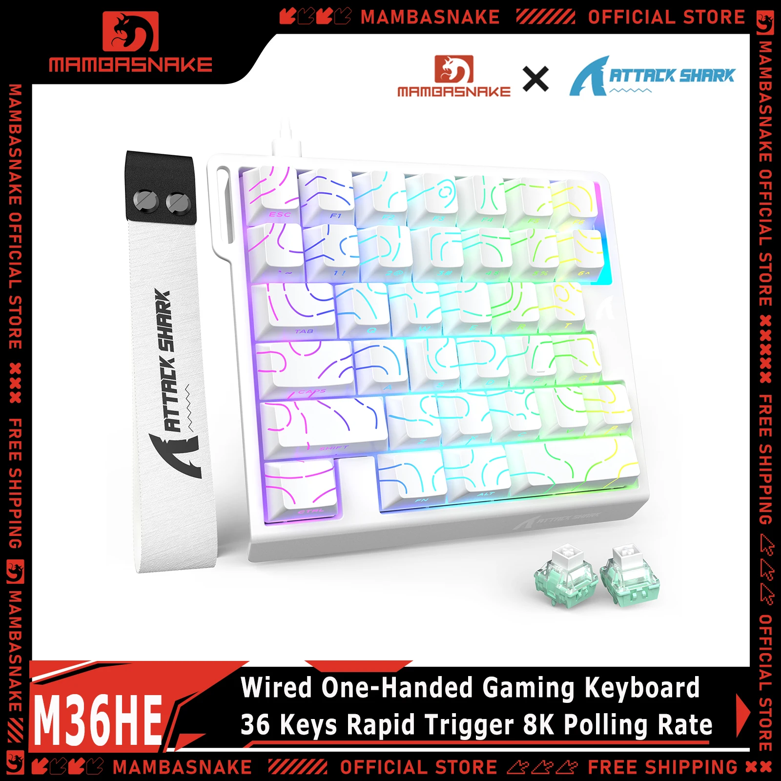 ATTACK SHARK M36 HE One-Handed Magnetic Switch Keyboard 0.01mm RT Rapid Trigger 8K Polling Rate 36 Keys Wired RGB Gaming for FPS
ATTACK SHARK M36 HE One-Handed Magnetic Switch Keyboard 0.01mm RT Rapid Trigger 8K Polling Rate 36 Keys Wired RGB Gaming for FPS