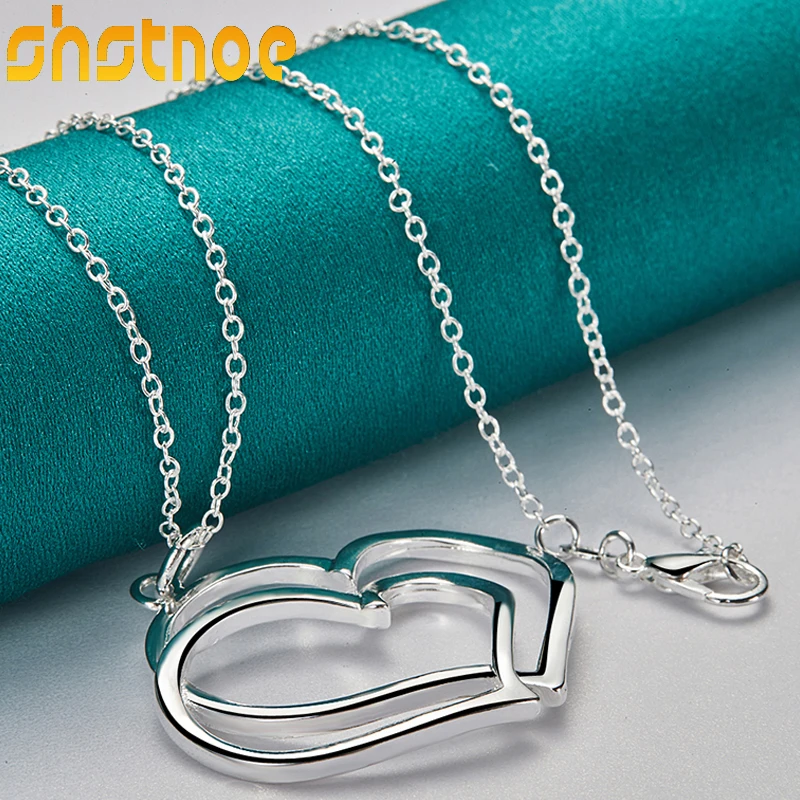 925 Sterling Silver Double Heart Pendant Necklace 16-30 Inch Chain For Women Party Engagement Fashion Charm Jewelry
925 Sterling Silver Double Heart Pendant Necklace 16-30 Inch Chain For Women Party Engagement Fashion Charm Jewelry