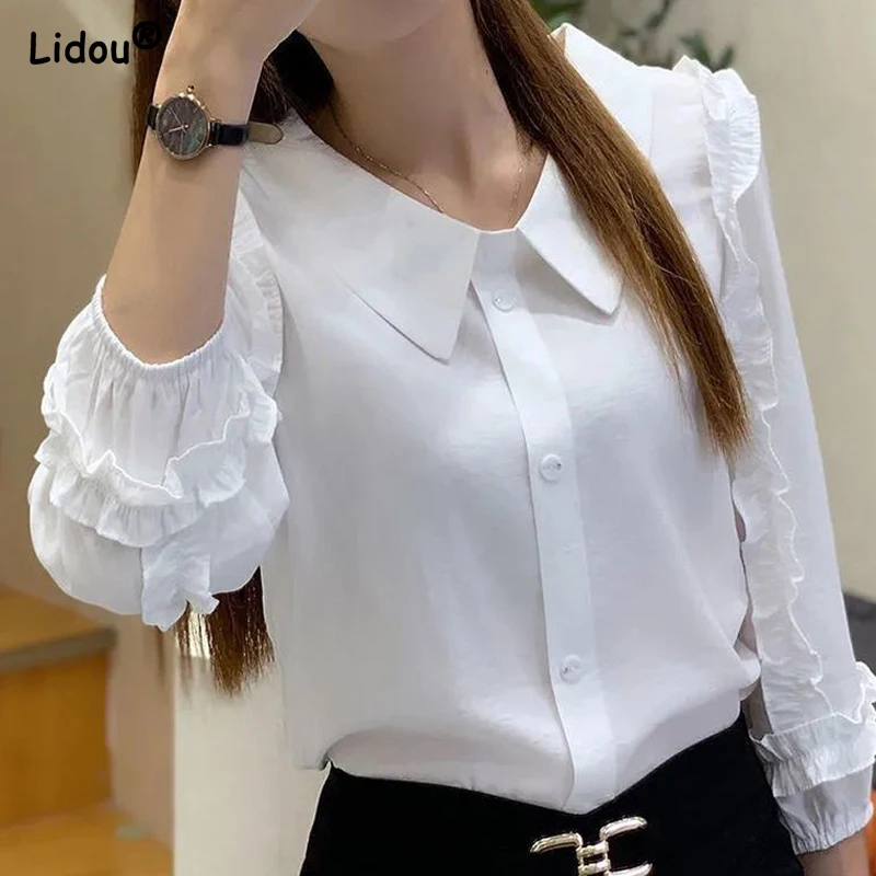2022 Autumn New Chiffon Solid Color Turndown Collar Short Blouse Long Sleeve Fungus Tops For Women Korean Style Casual Shirts
2022 Autumn New Chiffon Solid Color Turndown Collar Short Blouse Long Sleeve Fungus Tops For Women Korean Style Casual Shirts