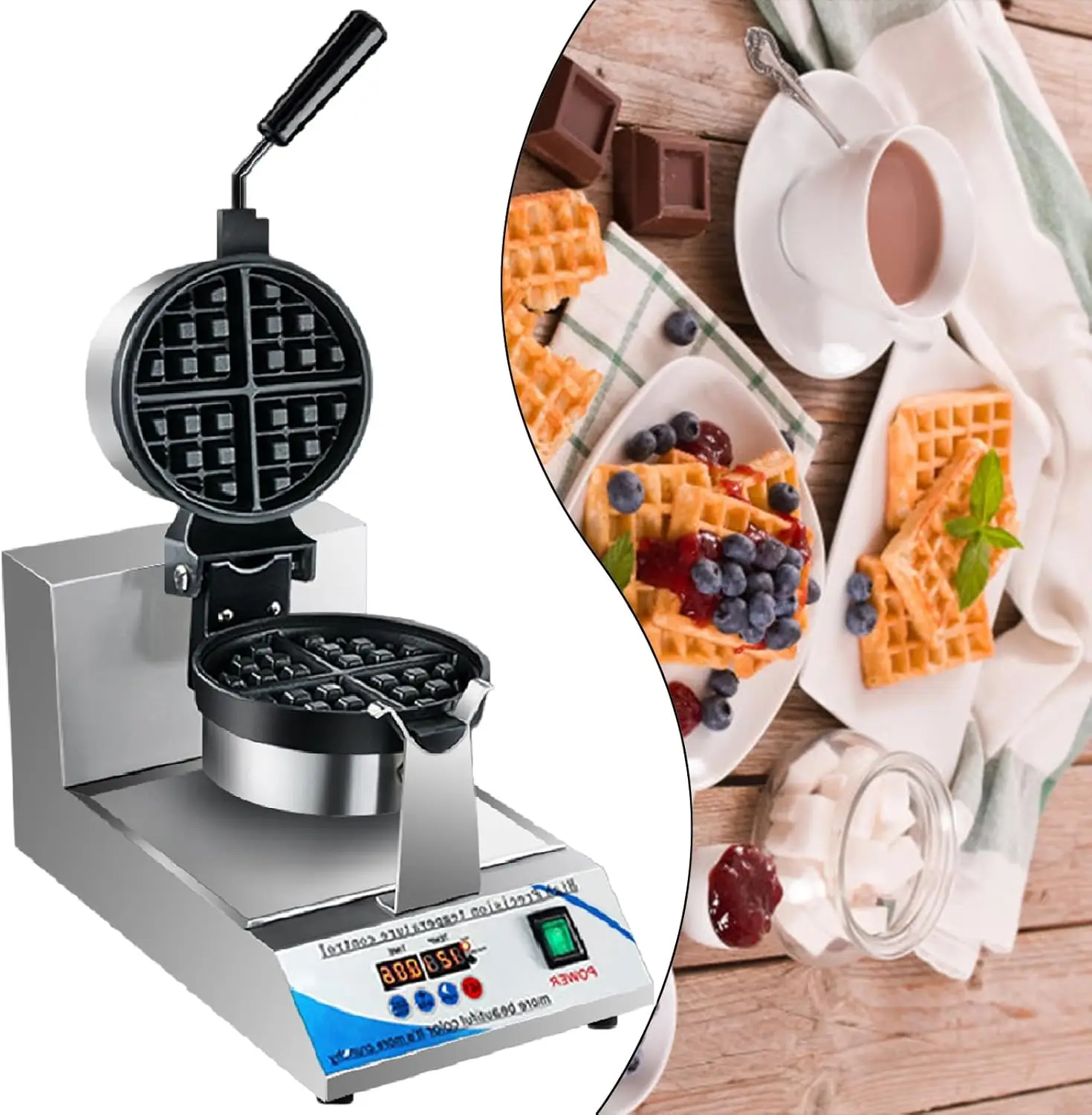 7" Round Rotating Waffle Breakfast Maker with Non-Stick Coating, Stainless Steel Waffle Baker Machine for Snack Bar, Dessert Sho
7" Round Rotating Waffle Breakfast Maker with Non-Stick Coating, Stainless Steel Waffle Baker Machine for Snack Bar, Dessert Sho
