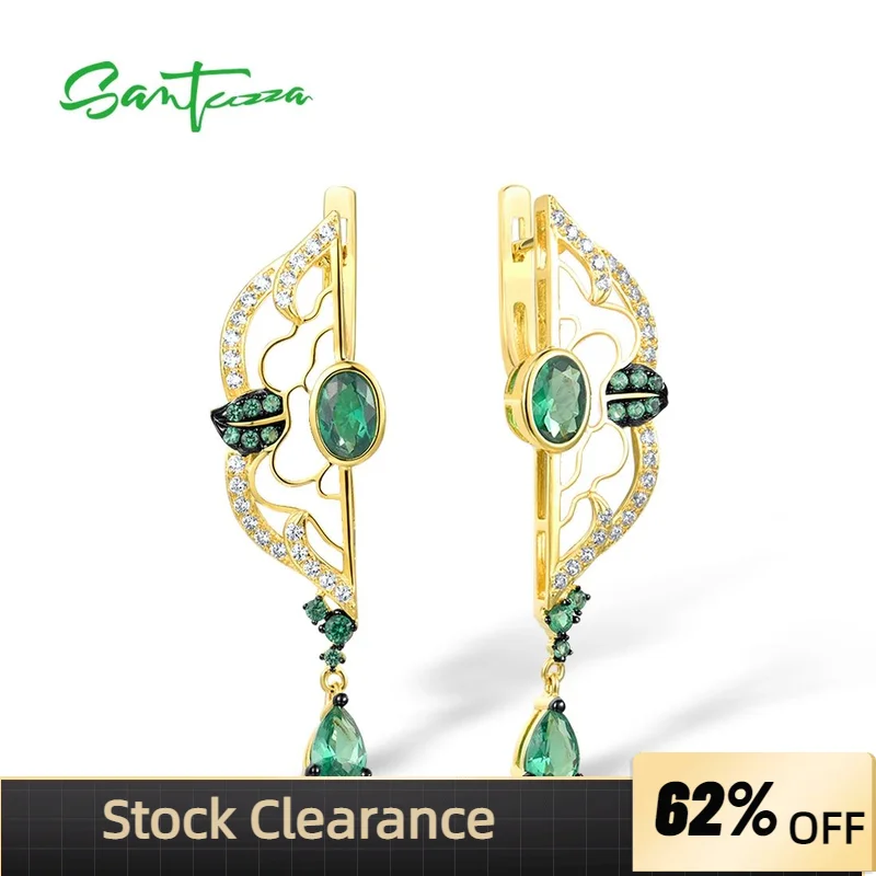 SANTUZZA 925 Sterling Silver Earrings For Women White CZ Green Spinel Enamel Peony Asymmetric Gold Color Fine Jewelry Handmade
SANTUZZA 925 Sterling Silver Earrings For Women White CZ Green Spinel Enamel Peony Asymmetric Gold Color Fine Jewelry Handmade