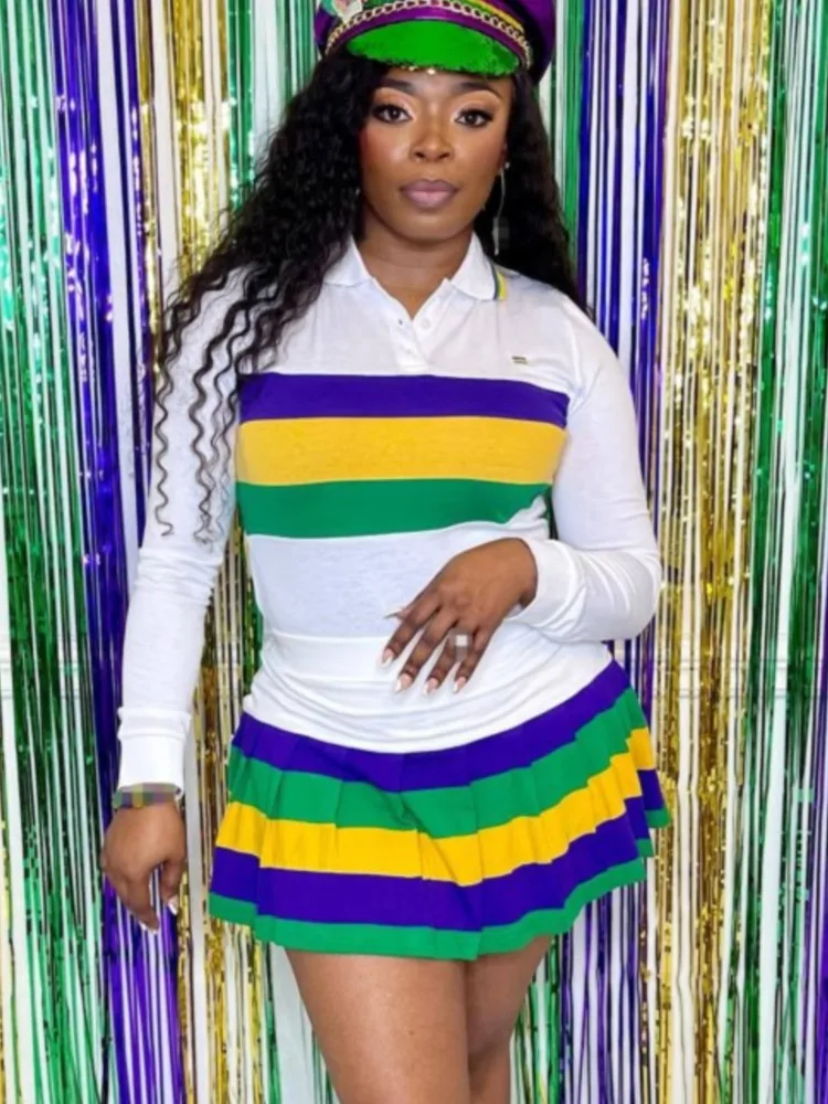 Europe Fashion Sporty Women's Set Pleated Mini Skirt And Long Sleeve Striped Print Casual Top Two 2Piece Sets Outfits
Europe Fashion Sporty Women's Set Pleated Mini Skirt And Long Sleeve Striped Print Casual Top Two 2Piece Sets Outfits