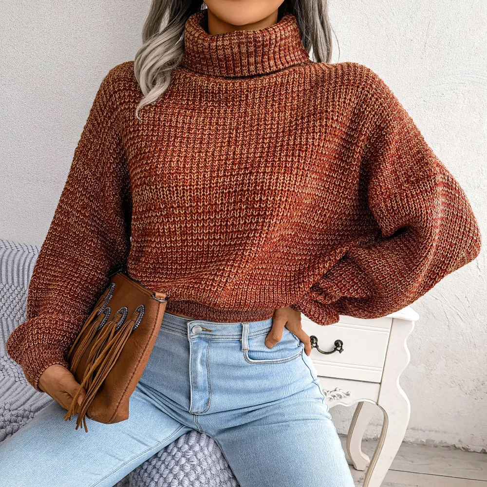Casual Knitted Pullover For Women Autumn Winter Loose High Collar Lantern Sleeve Mixed Color Sweater Fashion New Style Top
Casual Knitted Pullover For Women Autumn Winter Loose High Collar Lantern Sleeve Mixed Color Sweater Fashion New Style Top