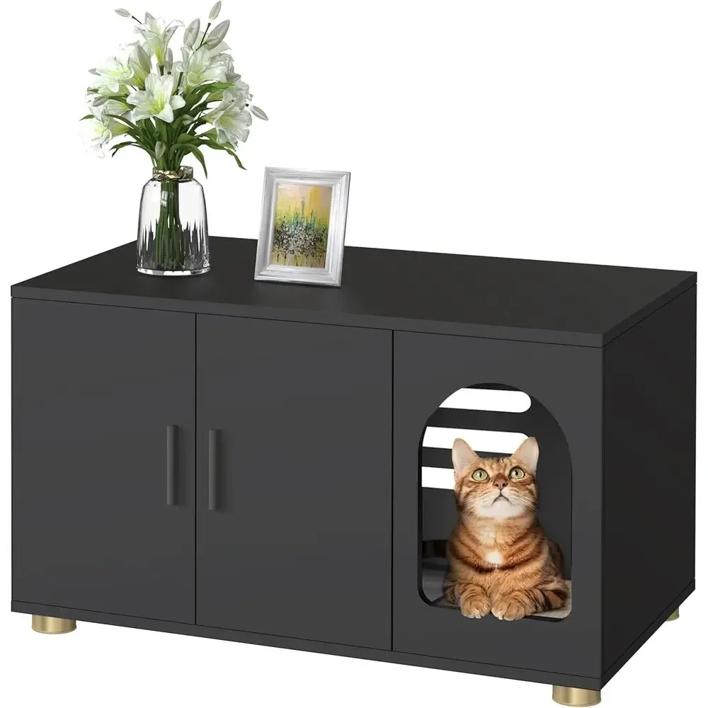 Stackable Cat Litter Box Cabinet with Scratch Mat, Side Table in Black
Stackable Cat Litter Box Cabinet with Scratch Mat, Side Table in Black