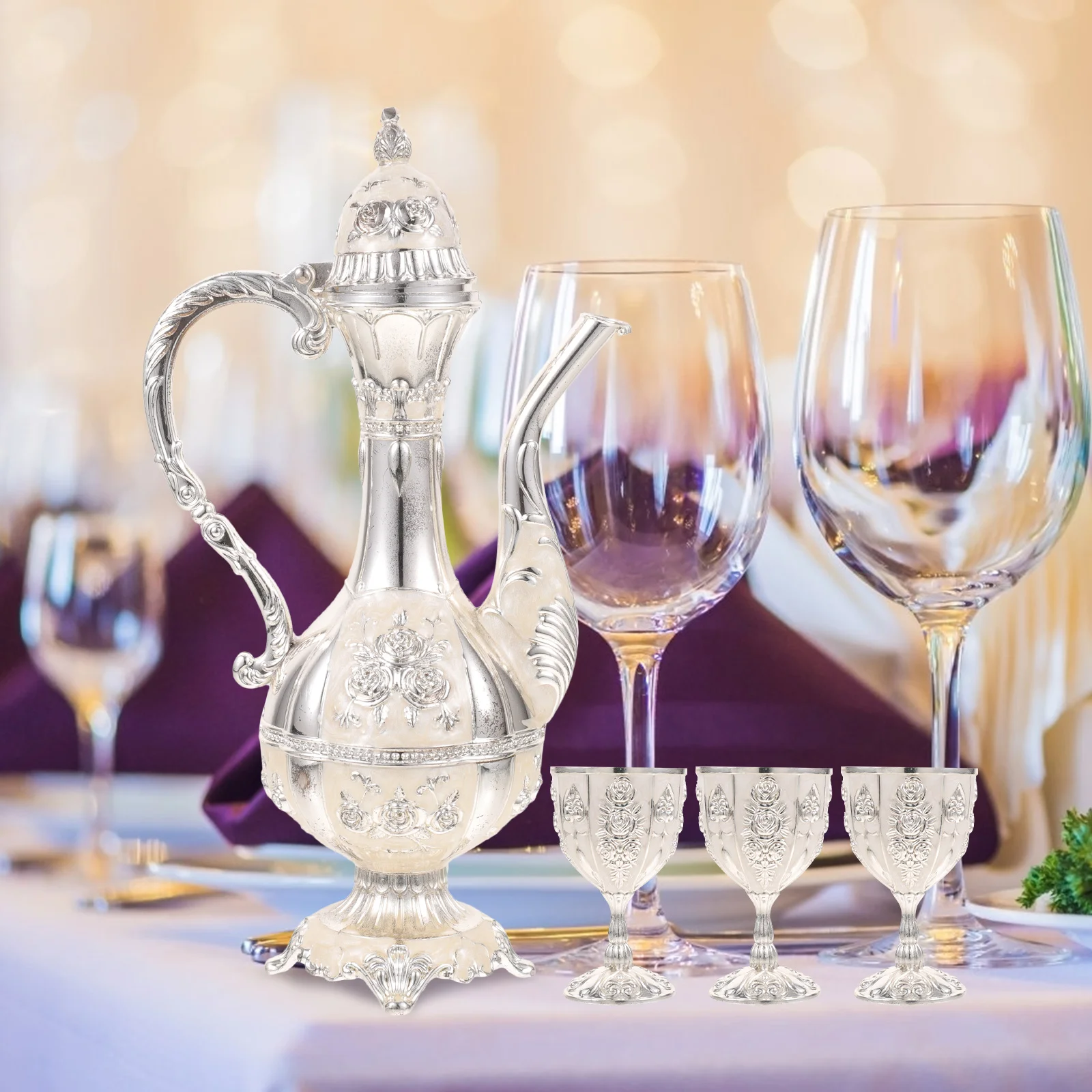 Exquisite Pot Set Retro Style Kettle Artistic Cup Kit Decorative Metal Tea Mug Glass Collection Practical Bar 
Exquisite Pot Set Retro Style Kettle Artistic Cup Kit Decorative Metal Tea Mug Glass Collection Practical Bar