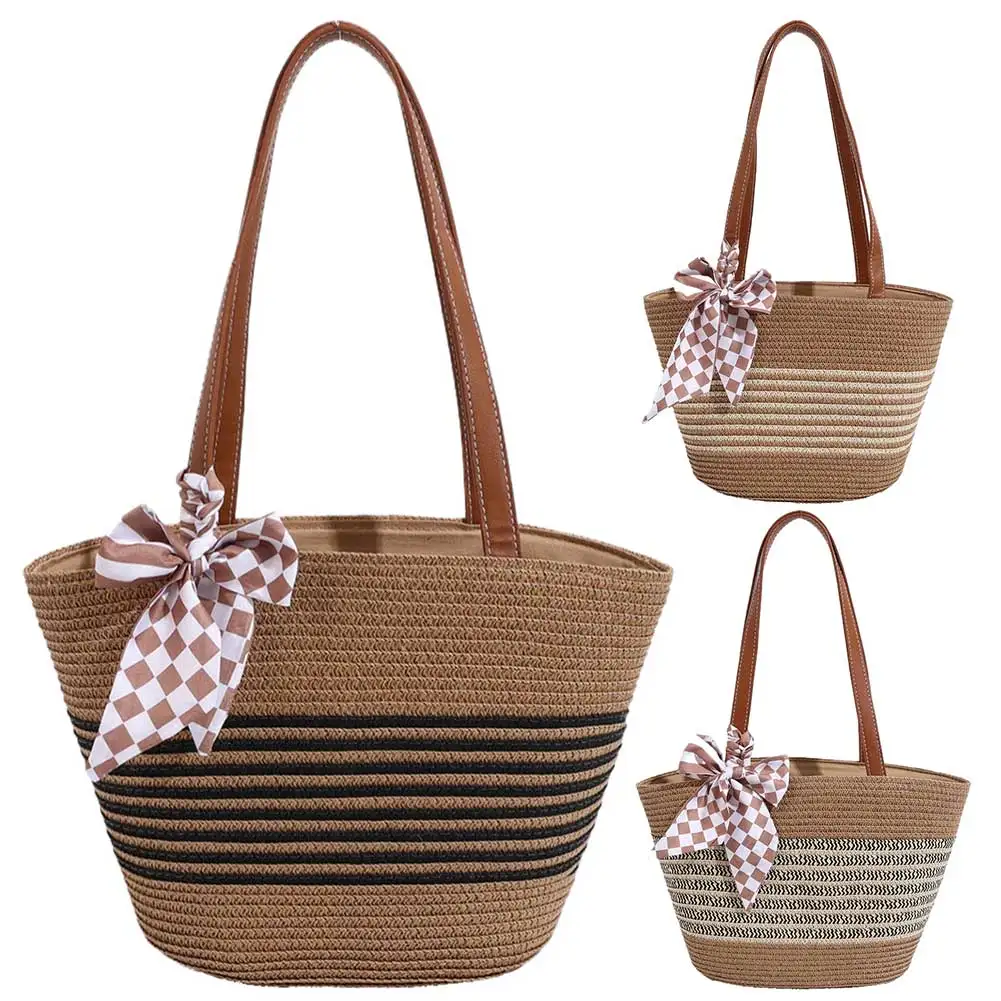 Women Vintage Shoulder Bag with Bow Crochet Beach Handbag Zipper Closure Weaving Striped Handbag Ladies Summer Daily Bag
Women Vintage Shoulder Bag with Bow Crochet Beach Handbag Zipper Closure Weaving Striped Handbag Ladies Summer Daily Bag