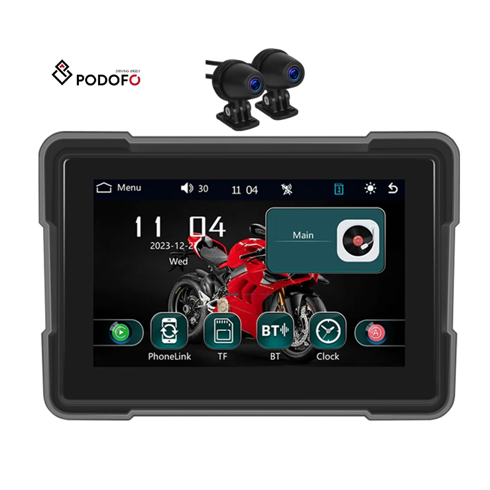 Podofo 5'' Motorcycle Portable Carplay Screen & Android Auto Dual Lens DVR Monitor IP67 Waterproof + Front/Rear Camera
Podofo 5'' Motorcycle Portable Carplay Screen & Android Auto Dual Lens DVR Monitor IP67 Waterproof + Front/Rear Camera