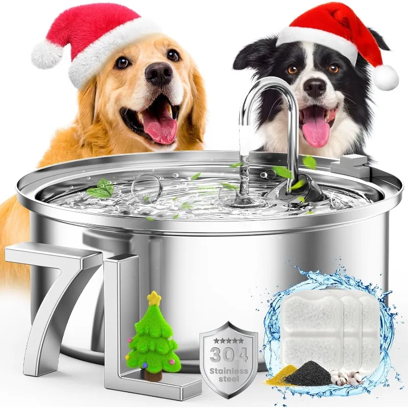 Dog Water Fountain for Large Dogs,7L/230oz/1.8G Stainless Steel Dog Fountain Super Quiet with Triple Filtration,Great for Large
Dog Water Fountain for Large Dogs,7L/230oz/1.8G Stainless Steel Dog Fountain Super Quiet with Triple Filtration,Great for Large