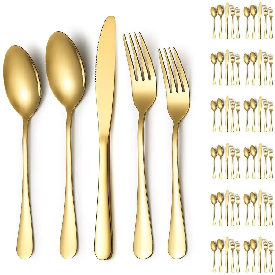 Set 60 Pieces Service for 12, Gold Flatware Set, Titanium Plating Cutlery Set Include Dinner Knives, Dinner Spoons, Dinner Forks
Set 60 Pieces Service for 12, Gold Flatware Set, Titanium Plating Cutlery Set Include Dinner Knives, Dinner Spoons, Dinner Forks