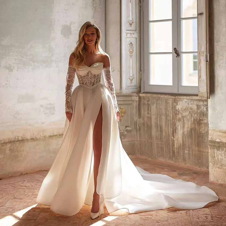2025 A-line Wedding Dresses Sweetheart Split Bride Dress Beading Applique Sweep Train Princess Bridal Gowns Plus Size
2025 A-line Wedding Dresses Sweetheart Split Bride Dress Beading Applique Sweep Train Princess Bridal Gowns Plus Size