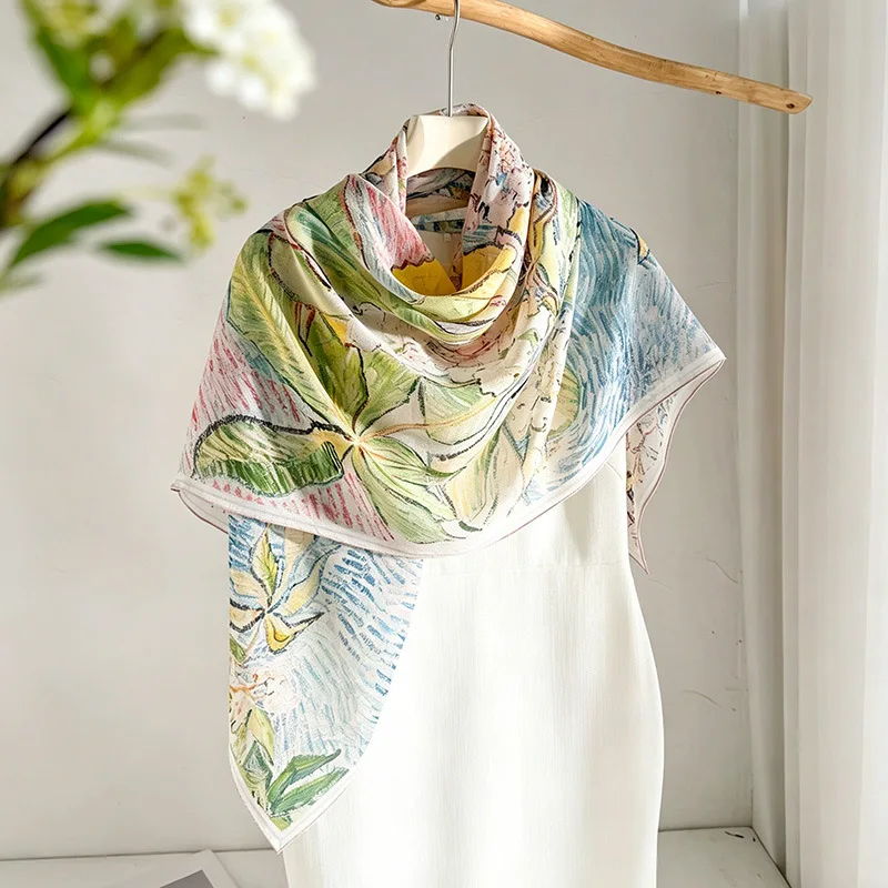 Women's 100% Silk Scarf 100x100cm Large Square Scarf Korean Fashion Watercolor Floral Print Shawl Wrap for Spring Accessory
Women's 100% Silk Scarf 100x100cm Large Square Scarf Korean Fashion Watercolor Floral Print Shawl Wrap for Spring Accessory