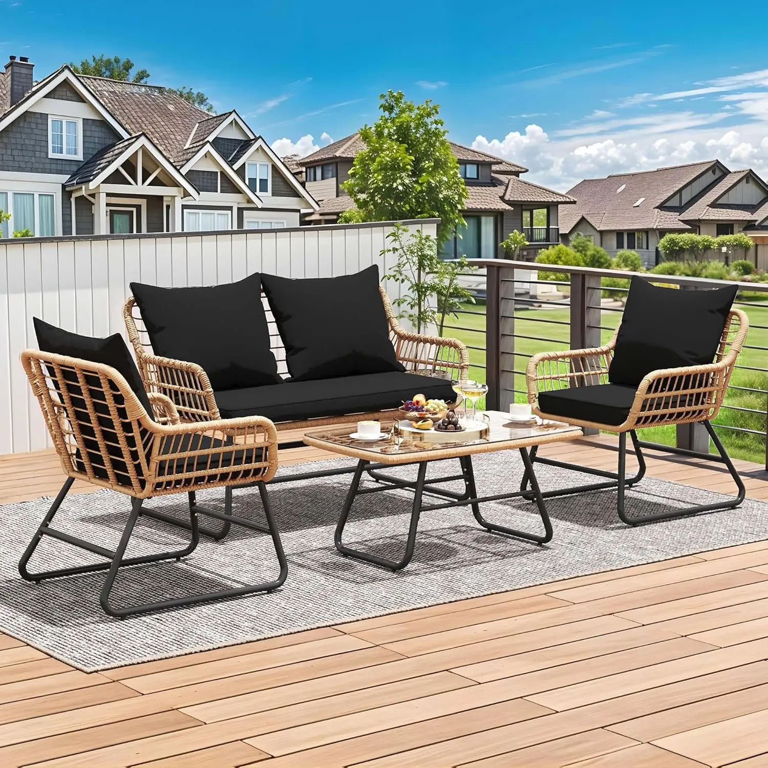 4-Piece Patio Furniture Wicker Outdoor Bistro Set, All-Weather Rattan Conversation Loveseat Chairs for Backyard, Balcony and Dec
4-Piece Patio Furniture Wicker Outdoor Bistro Set, All-Weather Rattan Conversation Loveseat Chairs for Backyard, Balcony and Dec