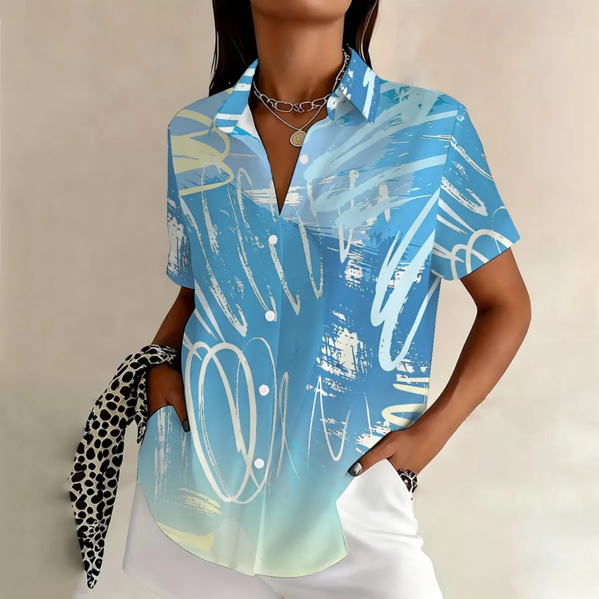 Plus-size women's short-sleeve shirt, abstract graffiti, fresh summer style, street fashion for commuting and casual wear.
Plus-size women's short-sleeve shirt, abstract graffiti, fresh summer style, street fashion for commuting and casual wear.